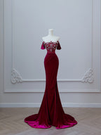 Sexy Mermaid Off The Shoulder Burgundy Long Prom Dresses Evening Gowns