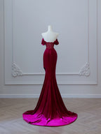 Sexy Mermaid Off The Shoulder Burgundy Long Prom Dresses Evening Gowns