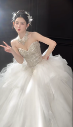 Gorgeous Ball Gown Sweetheart Tulle Sequin Long Wedding Dresses C4041