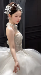 Gorgeous Ball Gown Sweetheart Tulle Sequin Long Wedding Dresses C4041