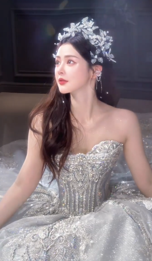 Dreamy Ball Gown Strapless Tulle Sequin Long Wedding Dresses C4043