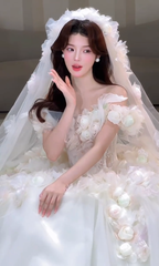 Vintage Ball Gown Off The Shoulder Applique With Veil Long Wedding Dresses C4047