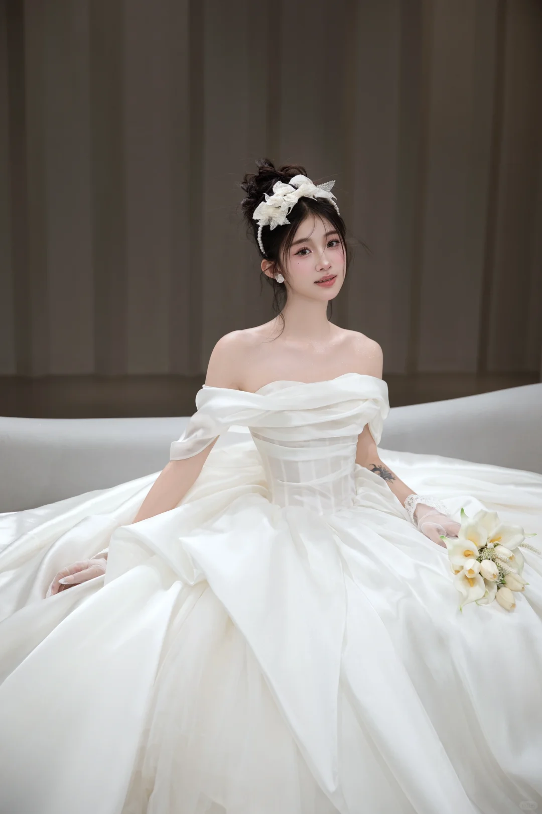 Pretty Ball Gown Off The Shoulder Satin Long Wedding Dresses C4048