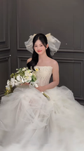 Elegant Ball Gown Strapless Tulle Long Wedding Dresses C4071