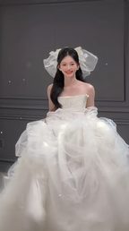 Elegant Ball Gown Strapless Tulle Long Wedding Dresses C4071