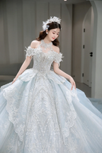 Timeless Ball Gown Off The Shoulder Tulle Sequin Lace Long Wedding Dresses C4088