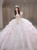 Unique Ball Gown Off The Shoulder Tulle Sqeuin Long Wedding Dresses C4092