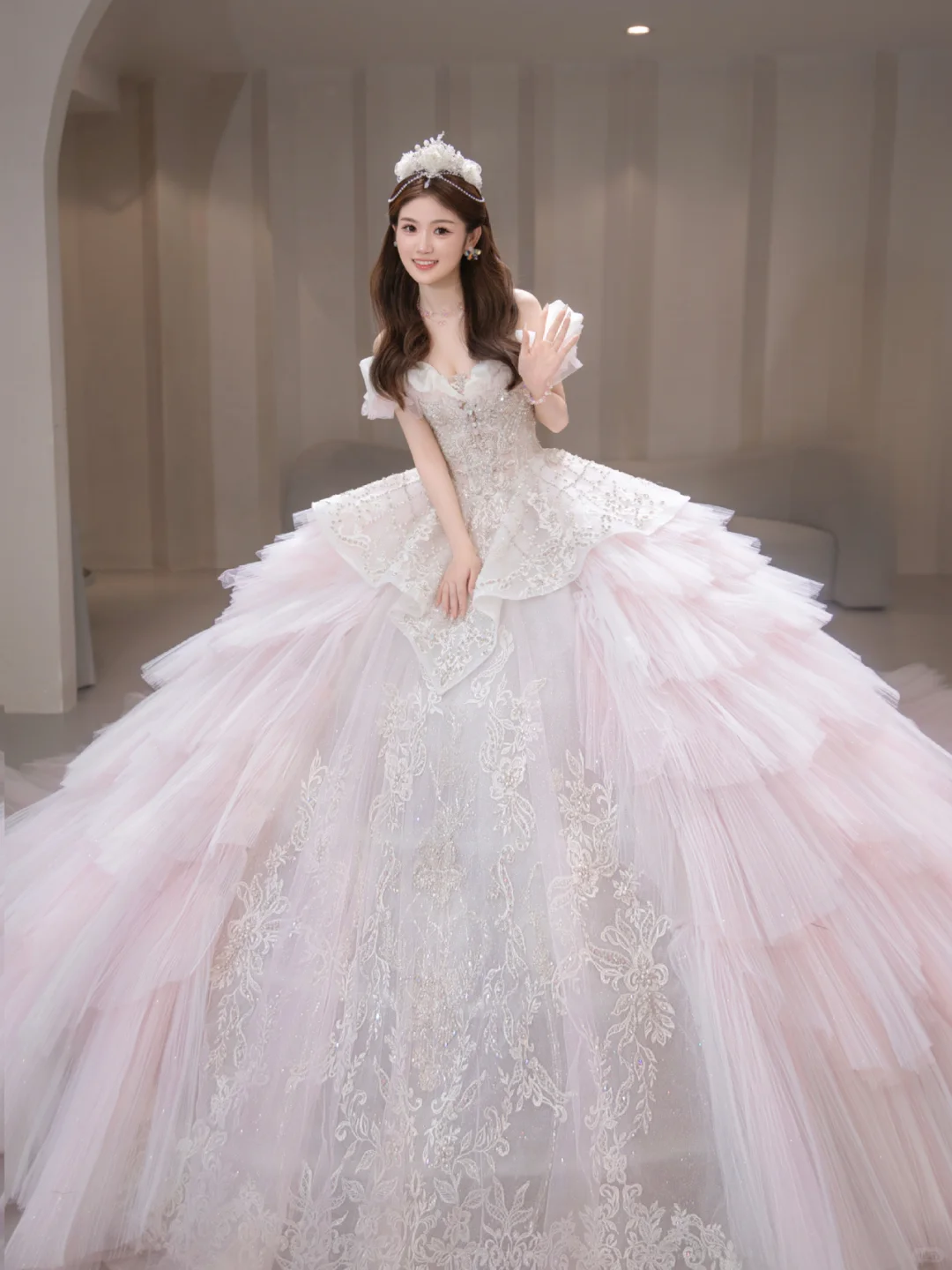 Unique Ball Gown Off The Shoulder Tulle Sqeuin Long Wedding Dresses C4092