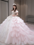 Unique Ball Gown Off The Shoulder Tulle Sqeuin Long Wedding Dresses C4092