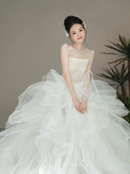 Pretty Ball Gown Strapless Tulle Long Wedding Dresses C4095