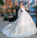 Simple Eelegant Ball Gown Strapless Satin With Veil Long Wedding Dresses C4123