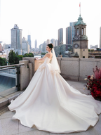 Simple Eelegant Ball Gown Strapless Satin With Veil Long Wedding Dresses C4123
