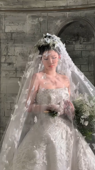Pretty Ball Gown Strapless Tulle Lace Sequin With Veil Long Wedding Dresses C4124