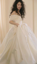 Classy Ball Gown Off The Shoulder Satin Long Wedding Dresses C4133