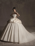 Elegant Ball Gown Strapless Satin Long Wedding Dresses C4134