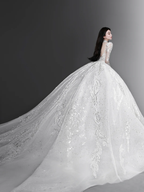 Gorgeous Ball Gown Tulle Lace Long Sleeves Long Wedding Dresses C4136