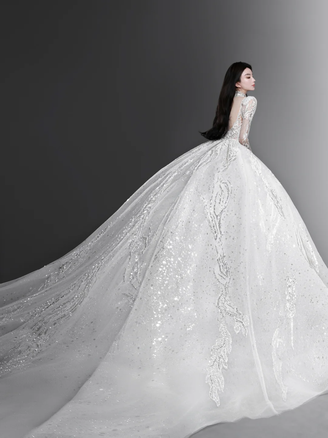 Gorgeous Ball Gown Tulle Lace Long Sleeves Long Wedding Dresses C4136