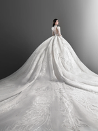 Gorgeous Ball Gown Tulle Lace Long Sleeves Long Wedding Dresses C4136