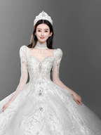 Gorgeous Ball Gown Tulle Lace Long Sleeves Long Wedding Dresses C4136