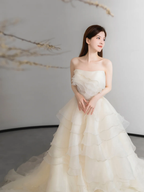 Pretty Ball Gown Strapless Chiffon Long Wedding Dresses C4144