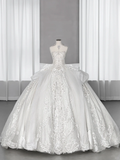 Timeless Ball Gown Strapless Tulle Lace Sequin Beaded Long Wedding Dresses C4148