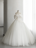 Classy Ball Gown Off The Shoulder Satin Tulle Bedaed Long Wedding Dresses C4152