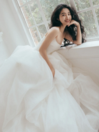 Dreamy Ball Gown Strapless Satin Tulle Long Wedding Dresses C4158