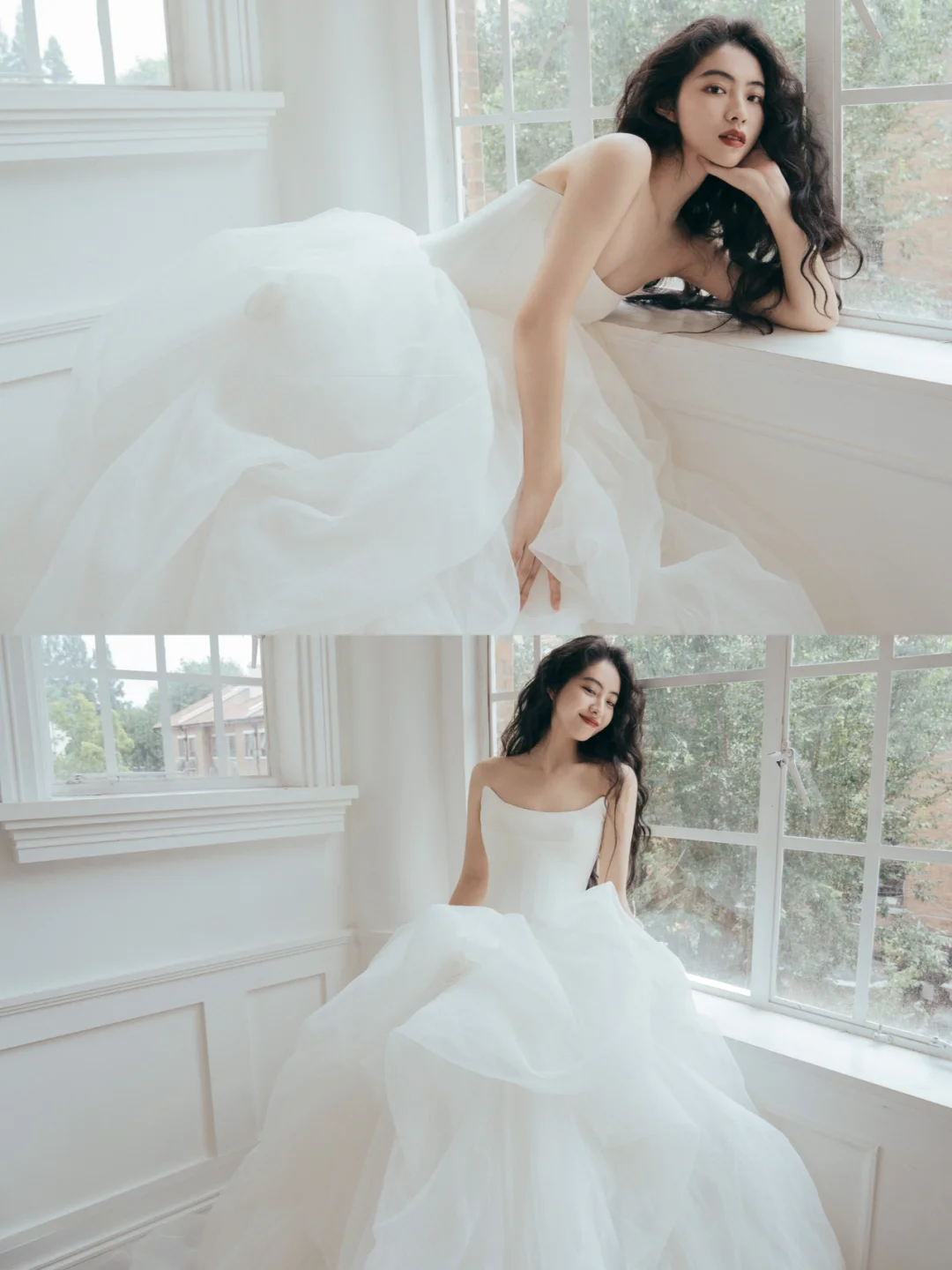 Dreamy Ball Gown Strapless Satin Tulle Long Wedding Dresses C4158