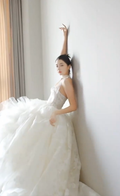 Pretty Ball Gown Strapless Tulle Lace Long Wedding Dresses C4163