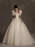 Unique Ball Gown Sweetheart Satin Tulle Long Wedding Dresses C4165