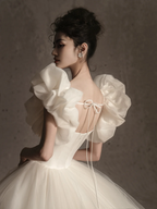 Unique Ball Gown Sweetheart Satin Tulle Long Wedding Dresses C4165