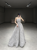 Chic Ball Gown Strapless Satin Applique Long Wedding Dresses C4166