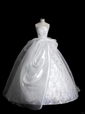 Classy Ball Gown Strapless Satin Lace Sequin Long Wedding Dresses C4175