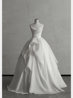 Elegant Ball Gown Strapless White Satin Long Wedding Dresses C4178