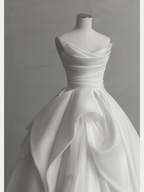 Elegant Ball Gown Strapless White Satin Long Wedding Dresses C4178