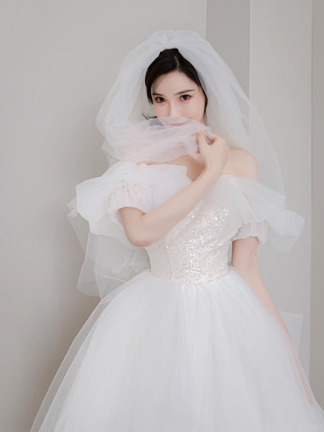 Elegant Ball Gown Off The Shoulder Tulle With Veil  Long Wedding Dresses C4184