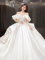 Elegant Ball Gown Off The Shoulder Satin Long Wedding Dresses C4209