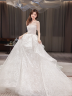 Dreamy Ball Gown Strapless Lace Long Wedding Dresses C4210