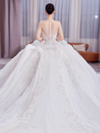 Timeless  Ball Gown Tulle Lace Long Sleeves With Veil Long Wedding Dresses C4211