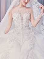 Timeless  Ball Gown Tulle Lace Long Sleeves With Veil Long Wedding Dresses C4211