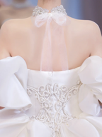 Elegant Ball Gown Off The Shoulder Satin With Veil Long Wedding Dresses C4212