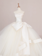 Elegant Ball Gown Strapless Satin Tulle Long Wedding Dresses C4215