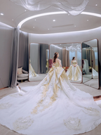 Gorgeous Ball Gown Strapless Satin Applique Long Wedding Dresses C4222