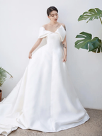 Elegant Ball Gown Off The Shoulder Satin Long Wedding Dresses C4225