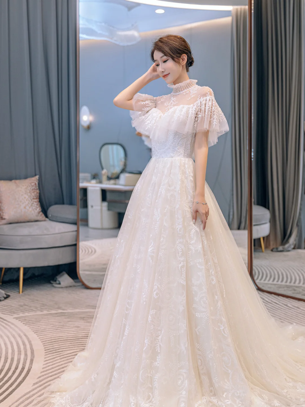 Pretty Ball Gown Tulle Lace Long Wedding Dresses C4227