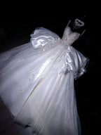 Dreamy Ball Gown Spaghetti Straps Satin Tulle Sequin Long Wedding Dresses C4246