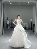 Chic Ball Gown Strapless Satin Tulle Long Wedding Dresses C4252