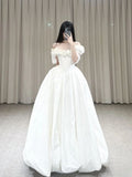 Elegant Ball Gown Off The Shoulder Satin Long Wedding Dresses C4255