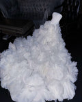 Dreamy Ball Gown Strapless Satin Chiffon Long Wedding Dresses C4267