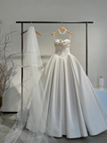 Elegant Ball Gown Spaghetti Straps Satin Flower With Veil Long Wedding Dresses C4277